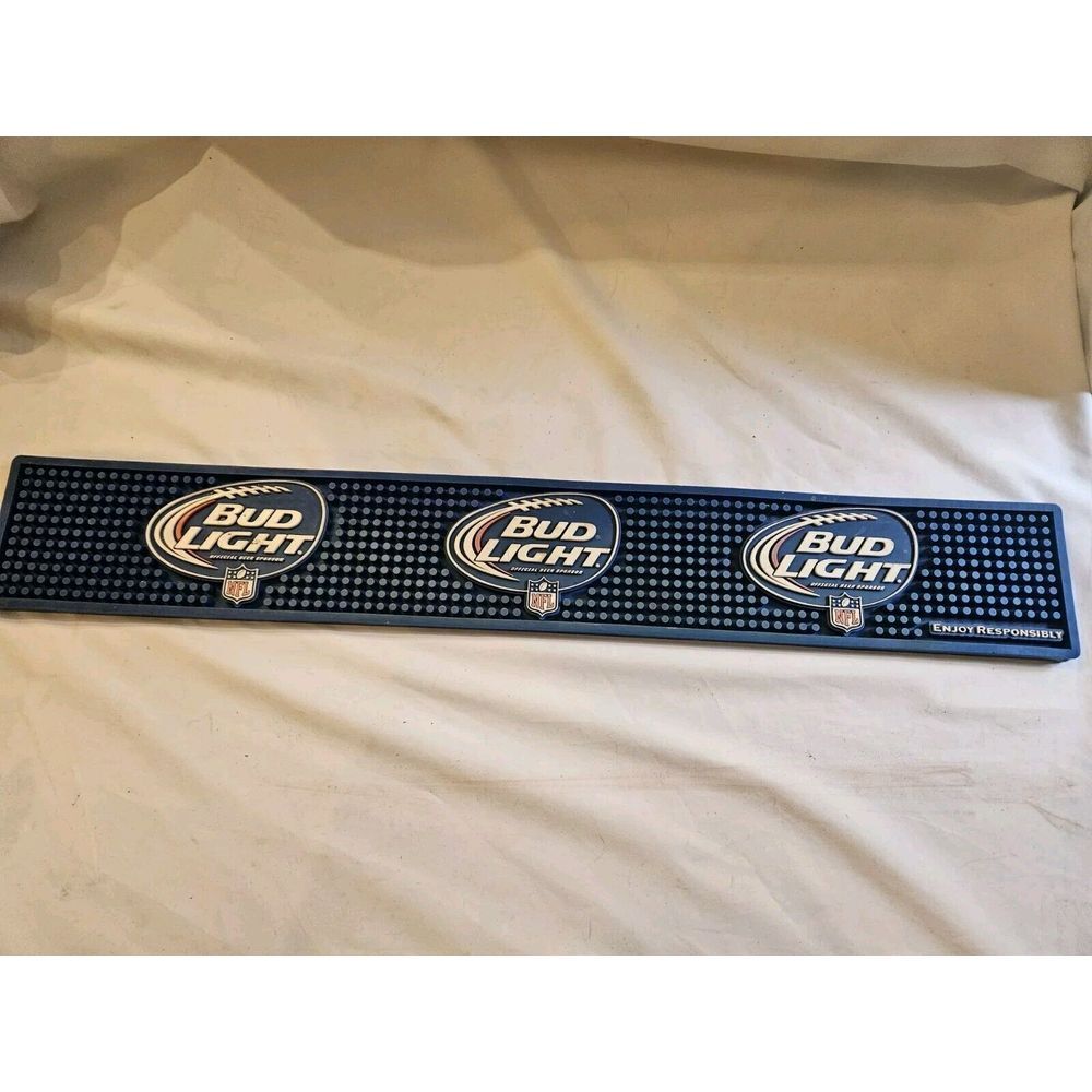 Bud Light NFL Football Beer Rubber Bar Spill Mat for tap Kegerator 24x3.5 Inch